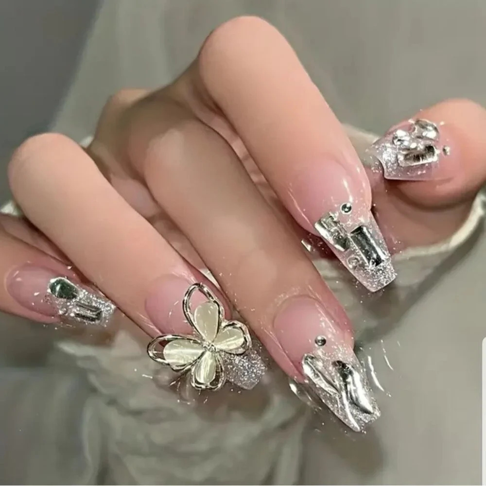 Butterfly Press Squaure Press on nails 24 piece set